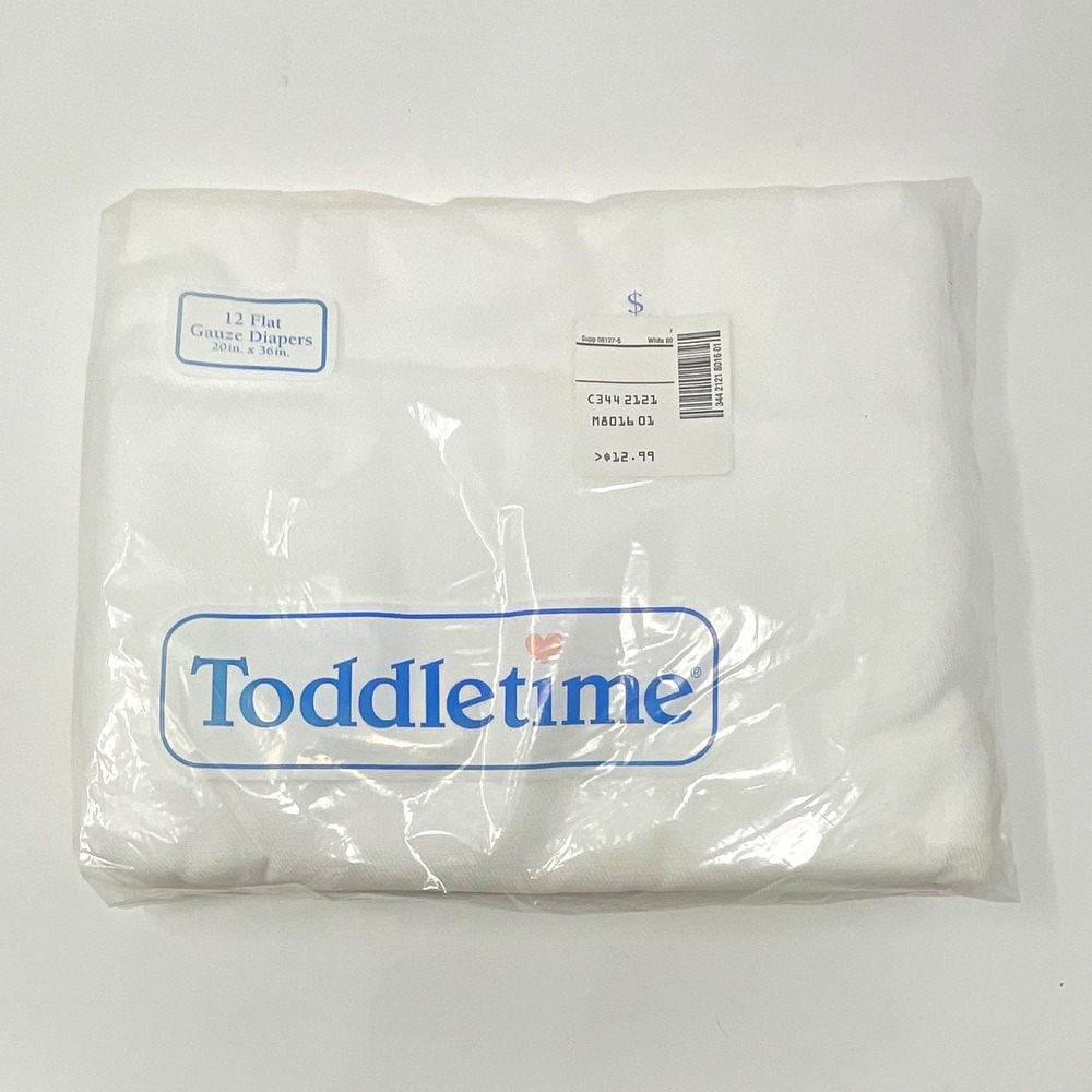 VINTAGE Toddletime Flat Gauze Diapers 12-Pack White Gauze 20 x 36 in Unopened